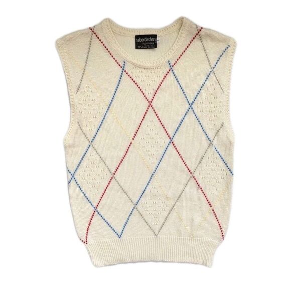 Vintage 90s Haberdashery Sweater Vest Argyle Cream - Picture 1 of 7